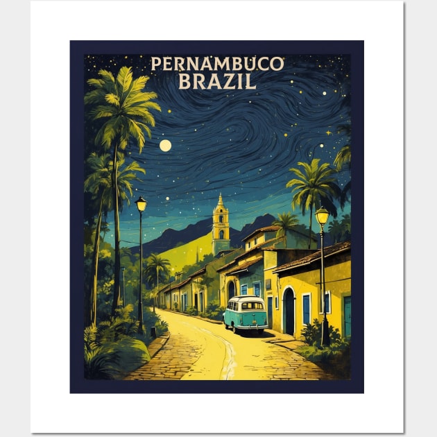 Pernambuco Brazil Starry Night Vintage Tourism Travel Poster Wall Art by TravelersGems